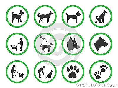 Dog friendly sign set, pets allowed icons Vector Illustration