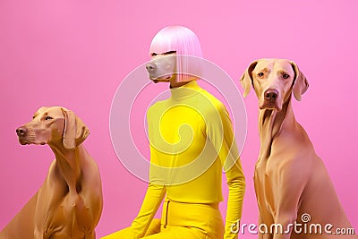 concept dog colourful funny latex art fashion pet stylish animal. Generative AI. Cartoon Illustration