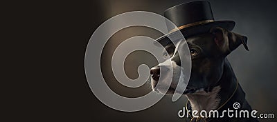 Dog gentleman and boss in a hat, suit and tie. Banner header. AI generated Stock Photo