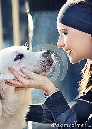 Dog with girl Stock Photo