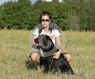 Dog and girl Stock Photo