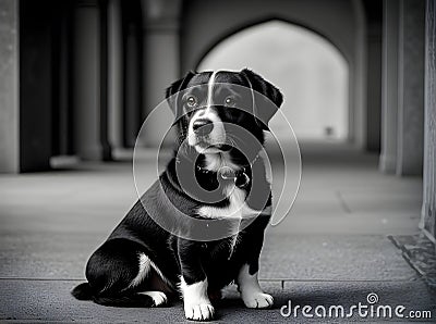 Dog in gothic style long shot warm Stock Photo