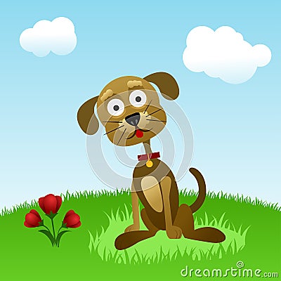 Dog on grassy plot Vector Illustration