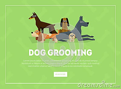 Dog Grooming Banner, Landing Page Template, Pet Grooming Service Salon Vector Illustration Vector Illustration