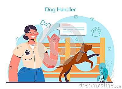 Dog handler. Training exercise for social services dogs. Specialist training Vector Illustration