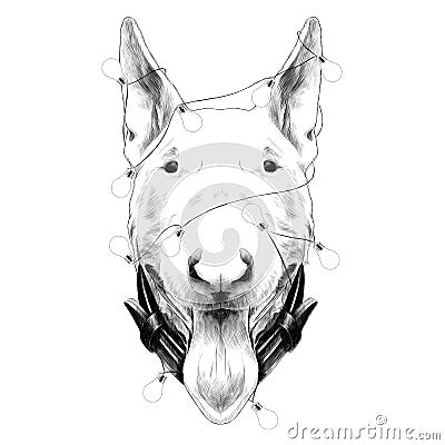 Dog head breed bull Terrier sketch vector graphics Vector Illustration