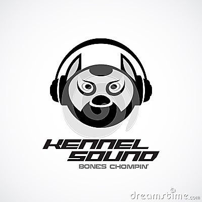 Dog head in headphones music logo template Vector Illustration