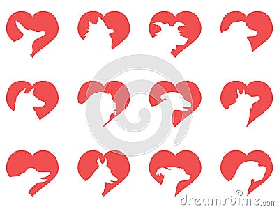 Dog head heart icons Vector Illustration