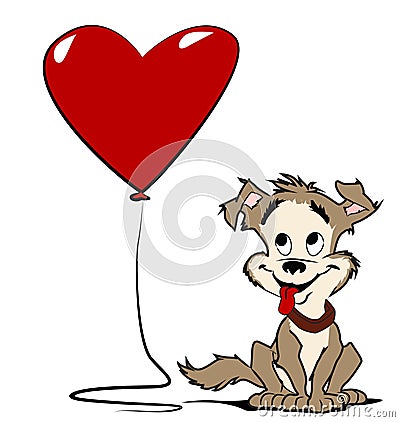 Dog with heart balloon Stock Photo