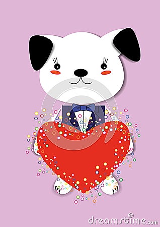 Dog with heart Vector Illustration