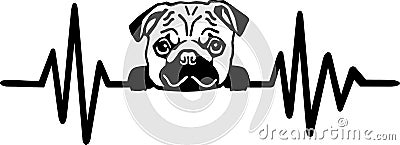 Dog heartbeat line with pug Vector Illustration