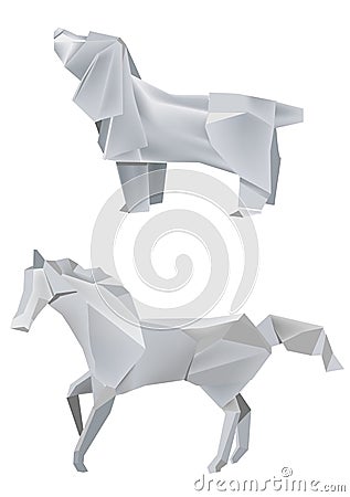 Dog_Horse_origami Vector Illustration