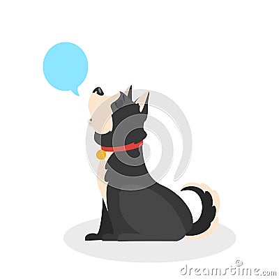 Dog howl. Animal sitting and howling loud Vector Illustration