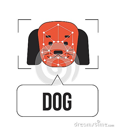 Dog image detection linear flat color vector icon Vector Illustration