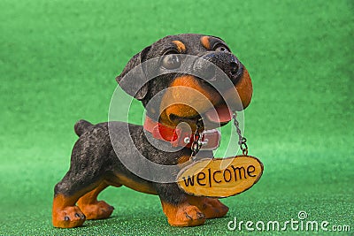 Dog with the inscription Welcome Stock Photo