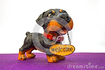 Dog with the inscription Welcome Stock Photo