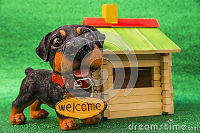 Dog with the inscription Welcome Stock Photo