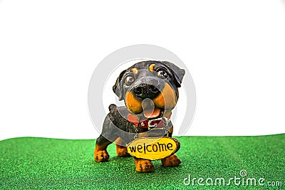 Dog with the inscription Welcome Stock Photo