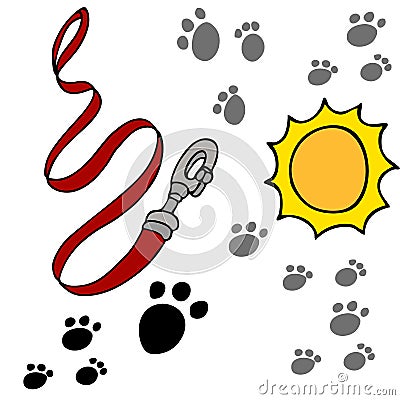 Dog Leash Pawprints Vector Illustration