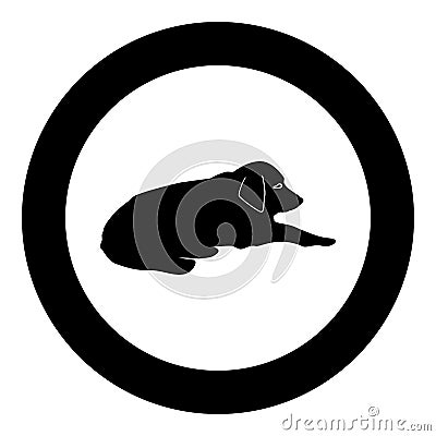 Dog lie on street Pet lying on ground Relaxed doggy icon black color illustration in circle round Vector Illustration