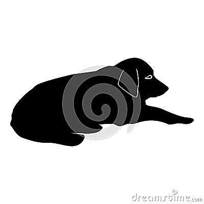 Dog lie on street Pet lying on ground Relaxed doggy icon black color illustration Vector Illustration