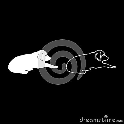 Dog lie on street Pet lying on ground Relaxed doggy icon set white color illustration flat style simple image Vector Illustration