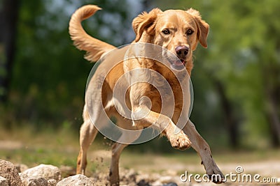 dog limping, with focus on the hind leg Stock Photo