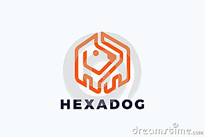 Dog Logo abstract Hexagon Shape design vector template Outline Linear style. Home Pets Veterinary Clinic Vector Illustration