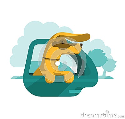 Dog is looking out of car window Vector Illustration