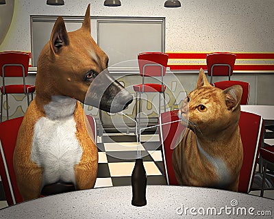 Dog Love Cat Dating Illustration Stock Photo