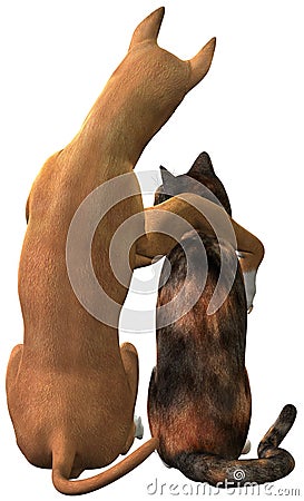 Dog Love Cat Illustration Stock Photo