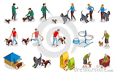 Dog Ordinary Life Isometric Icons Vector Illustration