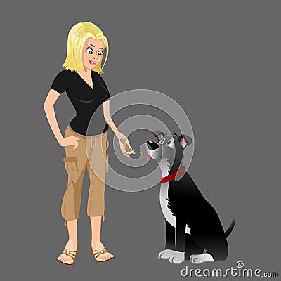 Dog owner giving treat 2 Vector Illustration