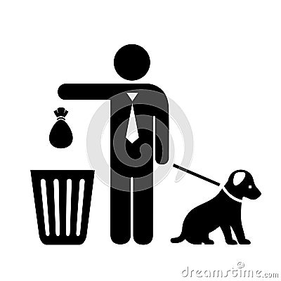 Dog and owner with trash bag vector icon Vector Illustration