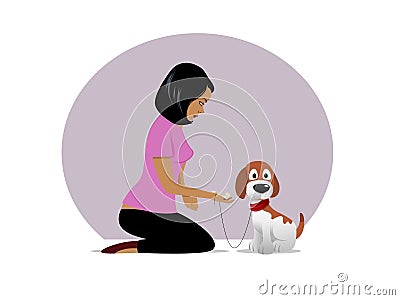 Dog owner treat tempting 02 Vector Illustration