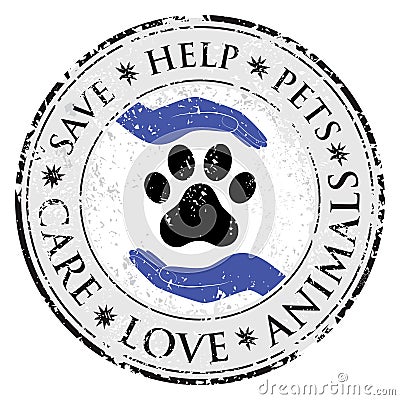 Dog paw hand love sign icon. Pets symbol textured web button. Vector Illustration