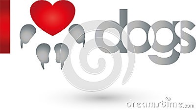 Dog paw with heart, heart for dog logo Stock Photo