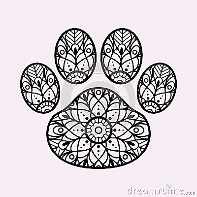 Dog paw mandala ornament style vector print. Vector Illustration