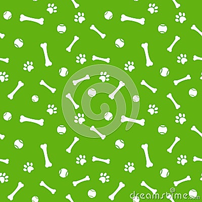 Dog paw print, bone and ball seamless pattern Vector Illustration