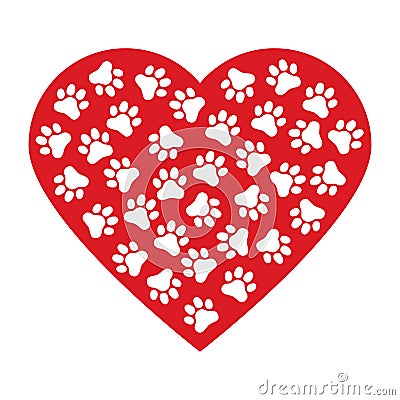 Dog paw print made of red heart vector illustration background Vector Illustration