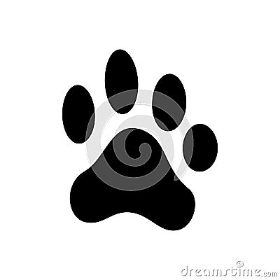 Dog paw print, pets footprint, black silhouette Vector Illustration