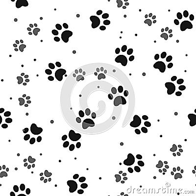 Dog paw print seamless pattern on white background Vector Illustration