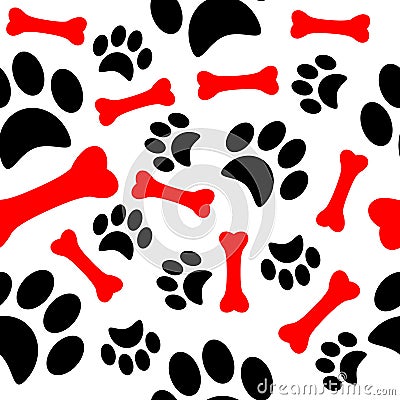 Dog paw print trails and candy cane in shape Vector Illustration