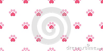 Dog Paw seamless pattern vector footprint heart valentine kitten puppy tile background repeat wallpaper isolated illustration pink Vector Illustration