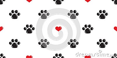 Dog Paw Seamless pattern vector heart valentine isolated Cat Paw footprint cartoon wallpaper background illustration Cartoon Illustration