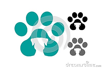 Dog pawprint with dog silhouette inside. Vector Illustration