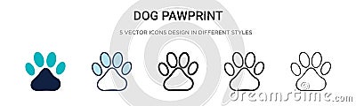 Dog pawprint icon in filled, thin line, outline and stroke style. Vector illustration of two colored and black dog pawprint vector Vector Illustration