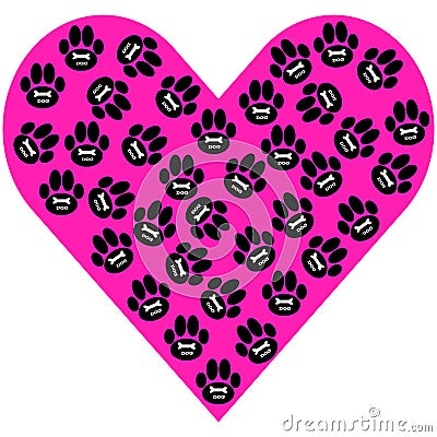 Dog paws with heart on white background. Vector illustration Vector Illustration