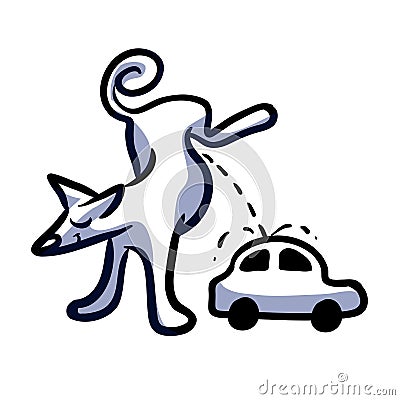 Dog peeing on Car Vector Illustration