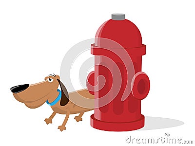 Dog peeing on a fire hydrant clipart Vector Illustration